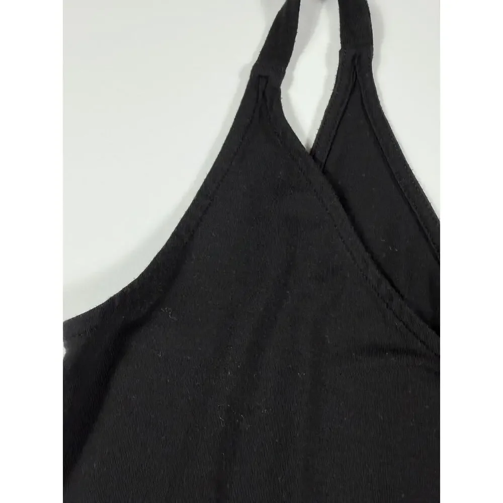 Athleta Nighttime Bliss Sleep V Neck Romper Black Wide Leg Jumpsuit Size XS